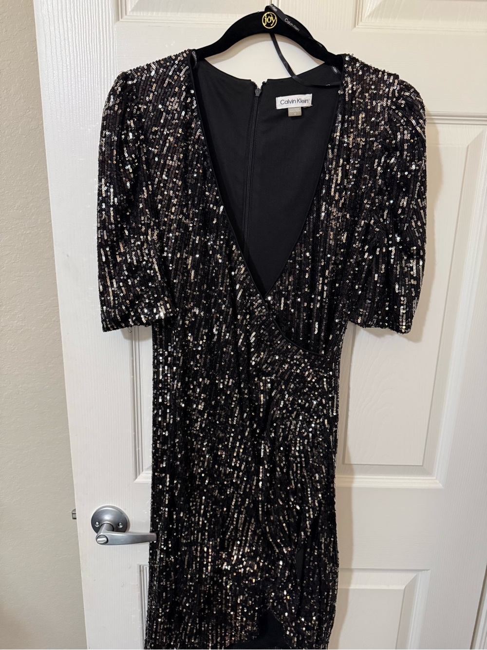Calvin Klein Black Sequin Midi Wrap Dress